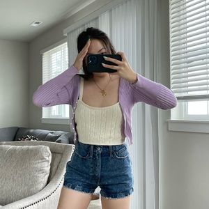Pastel purple cropped cardigan + cream tank top!